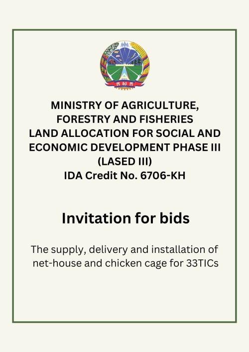 Invitation for Bids:The Supply, Delivery and Installation net-houst and chicken cage for 33 TICs​